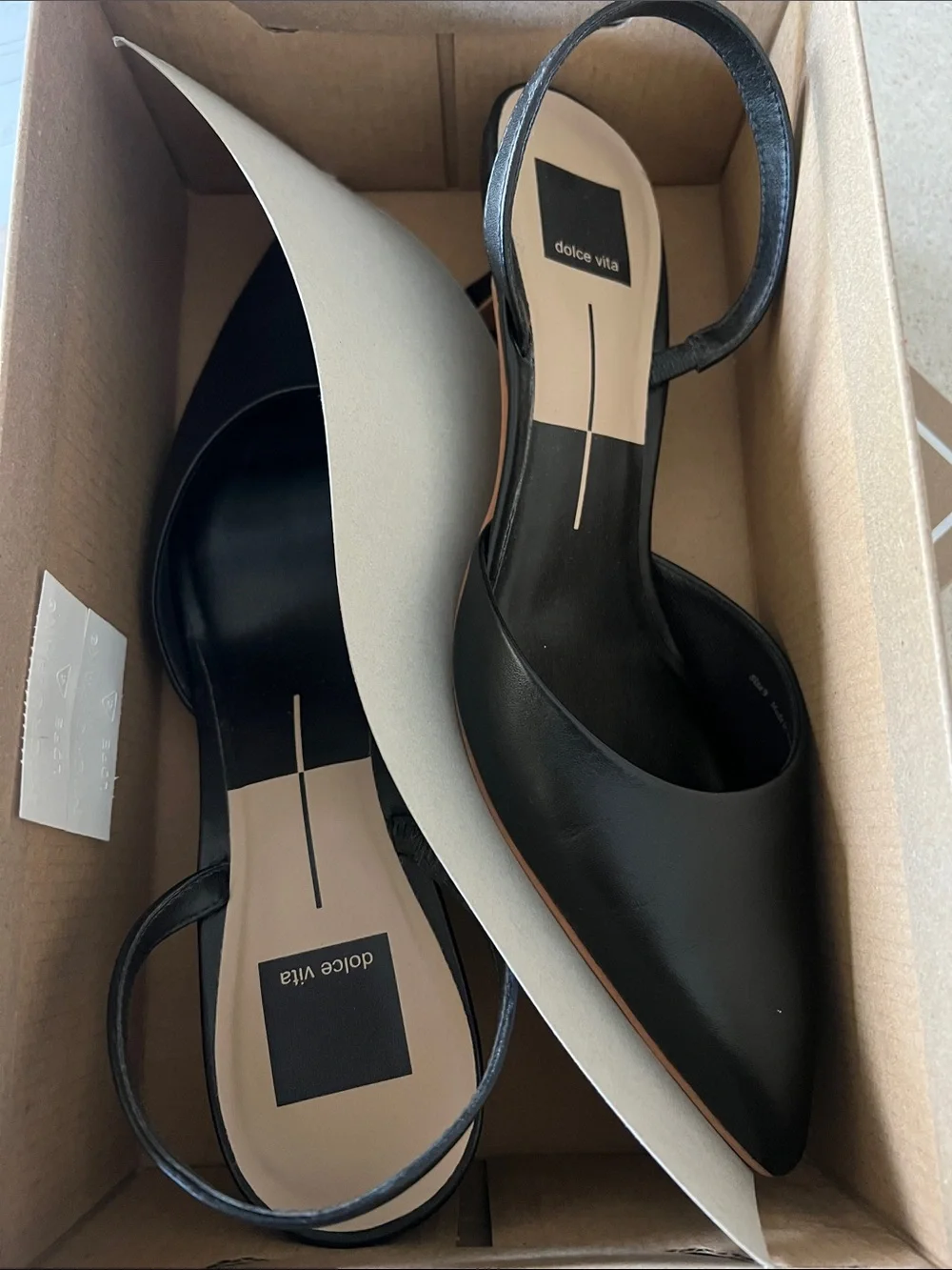 Dolce Vita Black Leather Pointed Slingback Kitten Heel Pumps